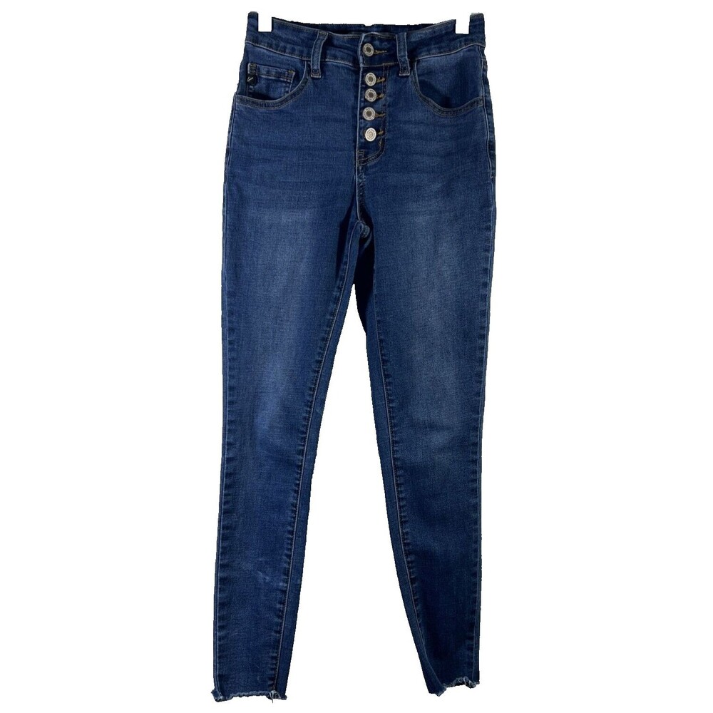 KanCan Women's Skinny Fit High Rise Stretch Jeans Button Fly Raw Hem Size 1/24